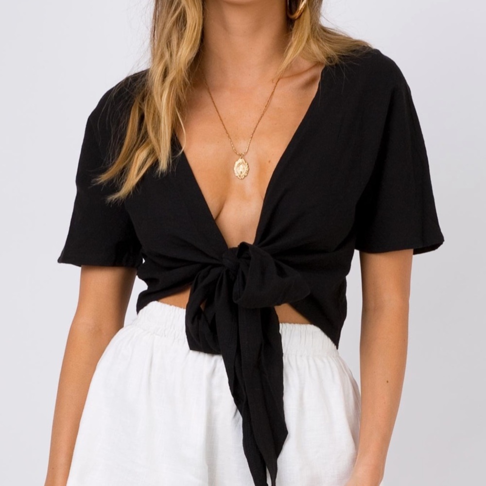 Princess Polly Black Tie Front Top